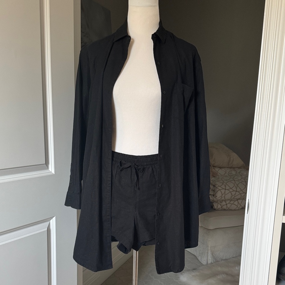NWT Victoria's Secret Swim Linen Blend Cover-Up Shirt and Shorts Sz XS